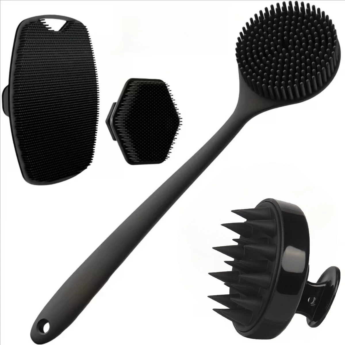 SILQO Ritual Set: four black silicone body-care tools