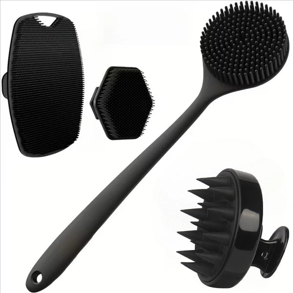 SILQO Ritual Set: four black silicone body-care tools